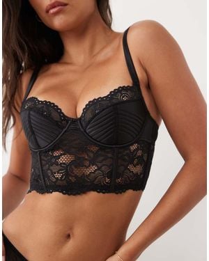 ASOS Serena Satin And Lace Padded Longline Underwire Corset - Black