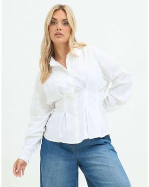 Yours Clothing Cinched Seam Detail Shirt - White