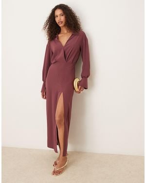ASOS Robe portefeuille mi-longue à surpiqûres - raisin - Violet