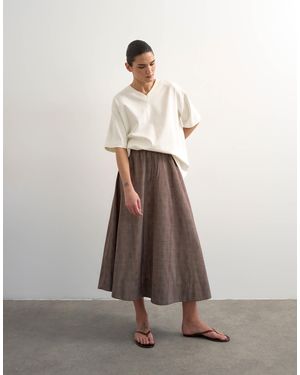 TOPSHOP Co Ord Check Tie Waist Pleated Maxi Skirt - Natural