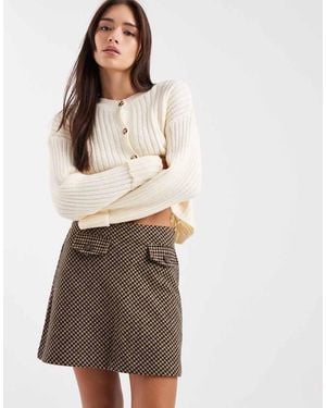 New Look Brushed Check A-Line Mini Skirt - Brown