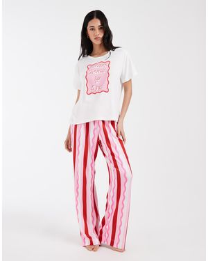 Loungeable 'Leave By 9Pm' Graphic T-Shirt And Jersey Trouser Pyjama Set - Red