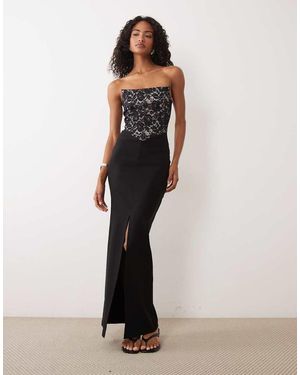 Vesper Maxi Bandeau-Jurk Van Bengaline Met Vierkante Rand - Zwart