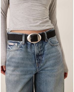 Mango 100% Leather Oval Buckle Belt - Gray