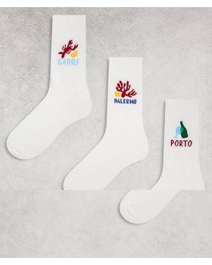 ASOS 3 Pack Socks Graphic - White