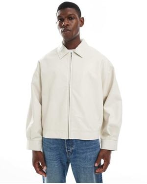 ASOS Oversized Faux Leather Harrington - White