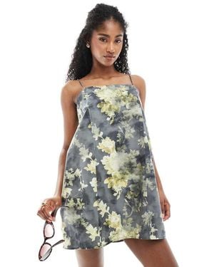 Monki Mini Jurk Van Katoenen Poplin Met Strikbandjes - Blauw