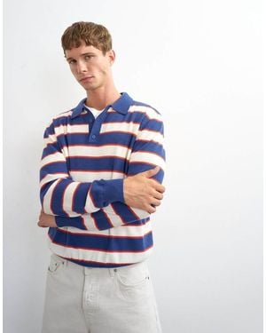 TOPMAN Regular Fit Striped Knitted Polo - Natural