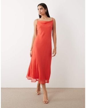 Vero Moda Smilla Chiffon Cowl Neck Cami Midi Dress - Red