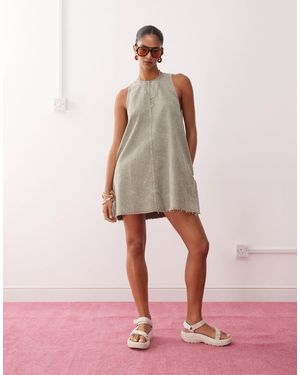 Monki Sleeveless A Line Mini Dress With Frayed Edge - Pink
