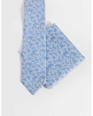ASOS Woven Floral Tie And Pocket Square - Blue