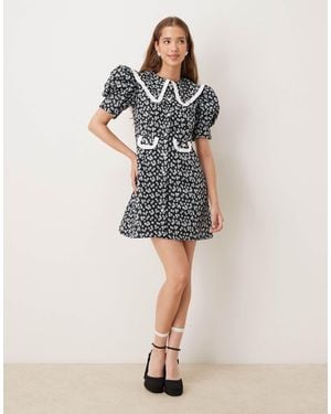 Sister Jane Contrast Oversized Collar Mini Dress - Black