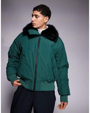 ASOS 4505 Ski & Snow Asos 4505 Ski Bomber Jacket With Faux Fur Collar - Green