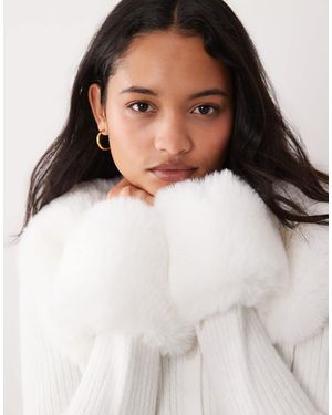 Miss Selfridge Button Through Cardigan With Fur Collar And Cuff - White