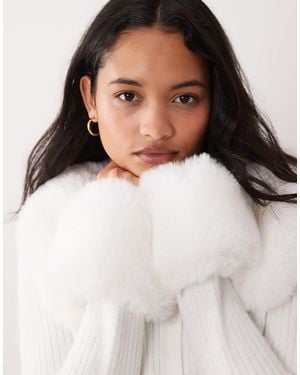 Miss Selfridge Button Through Cardigan With Fur Collar And Cuff - White