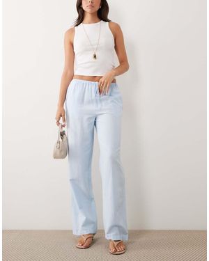 Vila Linen Touch Tie Waist Wide Leg Trouser - Blue