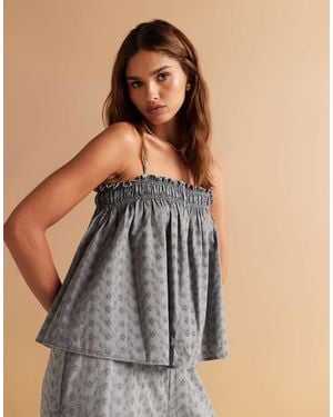 ASOS Top Gris Lavado Fruncido De Tirantes Con Bordado Inglés De (Parte De Un Conjunto)
