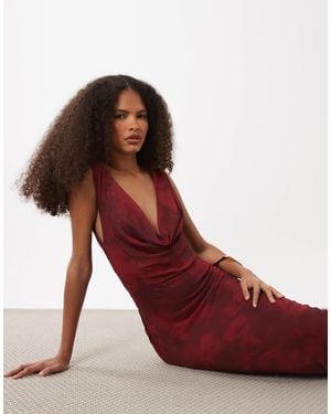 Mango Cowl Neck Mesh Maxi Dress - Red