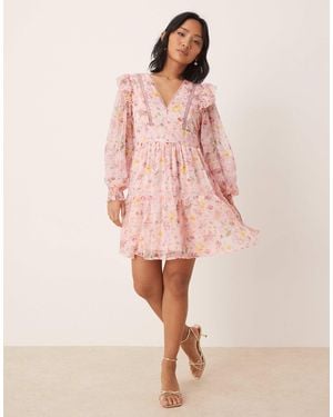 Vila Ladder Lace Frill Detail Mini Dress - Pink