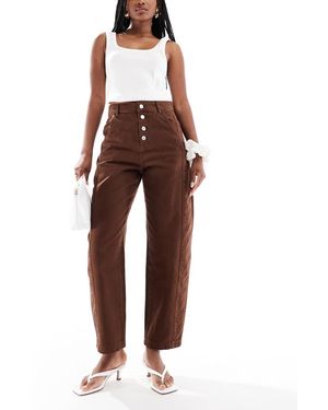 ASOS Jeans Cropped Cilindrici Con Bottoni Marroni - Rosso