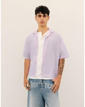 Pull&Bear Striped Short Sleeve Shirt - Purple