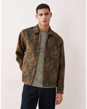 ASOS Boxy Oversized Zip Through Shirt - Brown