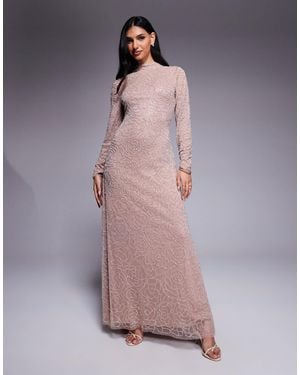 Beauut Iba Floral Embellished High Neck Maxi Dress - Purple