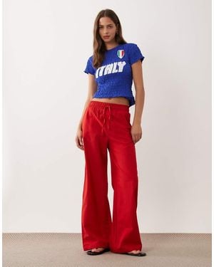 Miss Selfridge Linen Blend Wide Leg Trouser - Red
