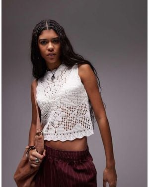 TOPSHOP Knitted Scallop Edge Stitchy Tank Top - Grey