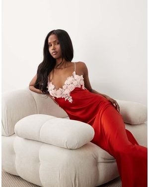 Mango Capsule Strappy Maxi Dress With Lace Detail - Red