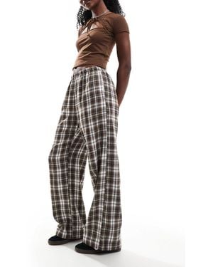 Bershka Tie Waist Wide Leg Trousers - Brown