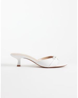 Mango Faux Leather Bow Detail Heeled Mule - White