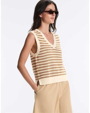 Oysho Striped V-neck Knit Vest - Natural