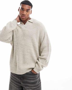 ASOS Maglione Oversize Lavorato A Coste Fisherman Con Intaglio Sul Collo Color Avena - Grigio