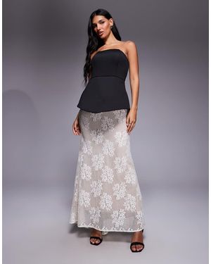 Jarlo Vestido Largo Negro Y Blanco Estructurado Con Escote Palabra De Honor Y Falda De Encaje En Contraste Pip De - Gris