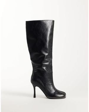 Public Desire Tokyo Round Toe Heeled Knee Boots - Black