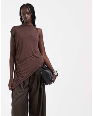 ASOS Drapey Asymmetric Longline Sleeveless Top - Brown