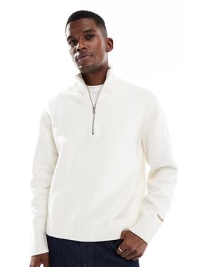 Jack & Jones Oversized Thick 1/4 Zip Sweater - White