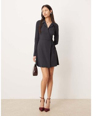 Glamorous V Neck Long Sleeves Wrap Dress - Natural
