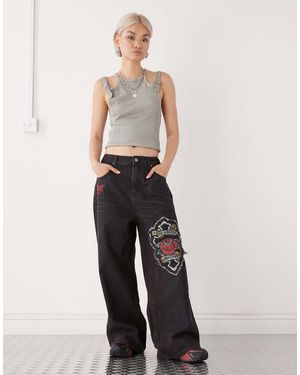 Ed Hardy Womens Applique baggy Jeans - Blue