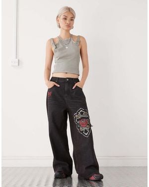 Ed Hardy Womens Applique baggy Jeans - Blue