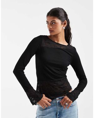 Pieces Top Met Lange Mouwen, Asymmetrisch En Van Kant, Met Manchet-Details - Zwart