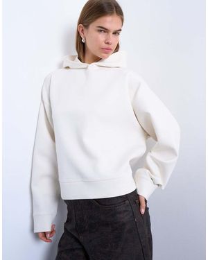 TOPSHOP Sudadera Extragrande Con Bajo Recortado Y Capucha De Tejido Efecto Neopreno Premium De -Blanco