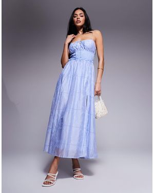 Love Triangle Embroidered Midaxi Dress With Shirred Waist And Lace Up Back - Purple