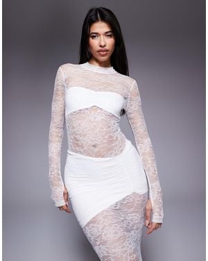 Wanderdoll Britney High Neck Lace Bodysuit Co-Ord - White