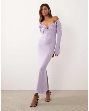 ASOS Slinky Bardot Midi Dress With Wired Bust - Purple