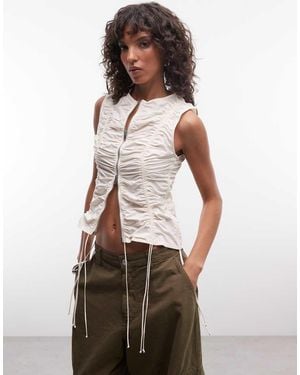 Weekday Gathered Detail Top With Zip - White