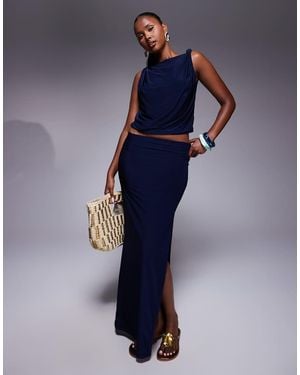 ASOS Slinky Maxi Skirt With Split - Blue