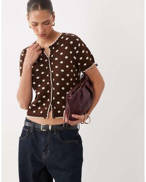Miss Selfridge Cárdigan De Manga Corta Con Pespunte Decorativo, Conjunto De Lunares Color Chocolate-Multi - Multicolor