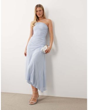 Mango One Shoulder Ruched Asymmetric Hem Maxi Dress - White